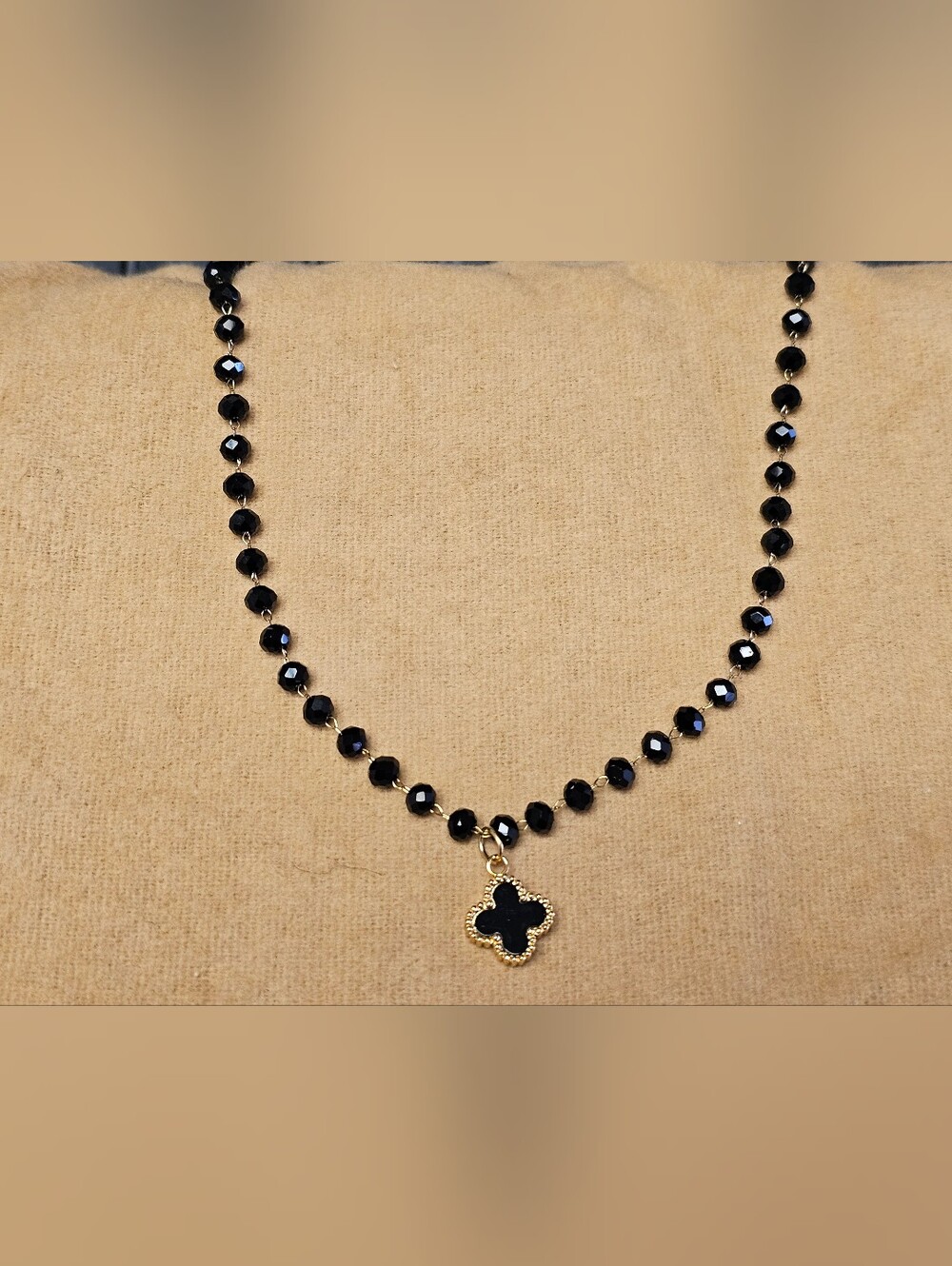 Black Beaded Clover Pendant Necklace - Women Jewelry
